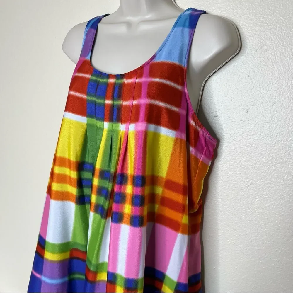 Madison Leigh Bright Plaid Racerback Sleeveless Shift Dress Women 12 Colorful
